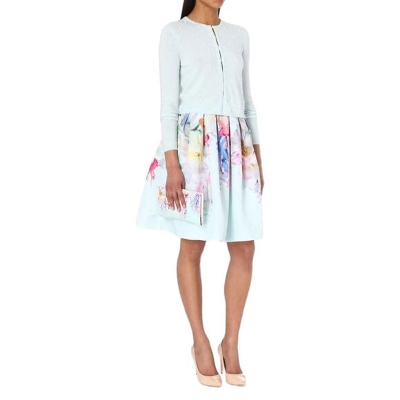 TED BAKER Hanging Gardens Floral Print Fit & Flare Full Skirt Size: 1 - Picture 1 of 15